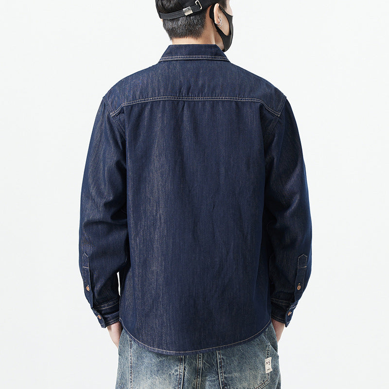 Simple Versatile Plus-Size Raw-Color Denim Shirt For Men