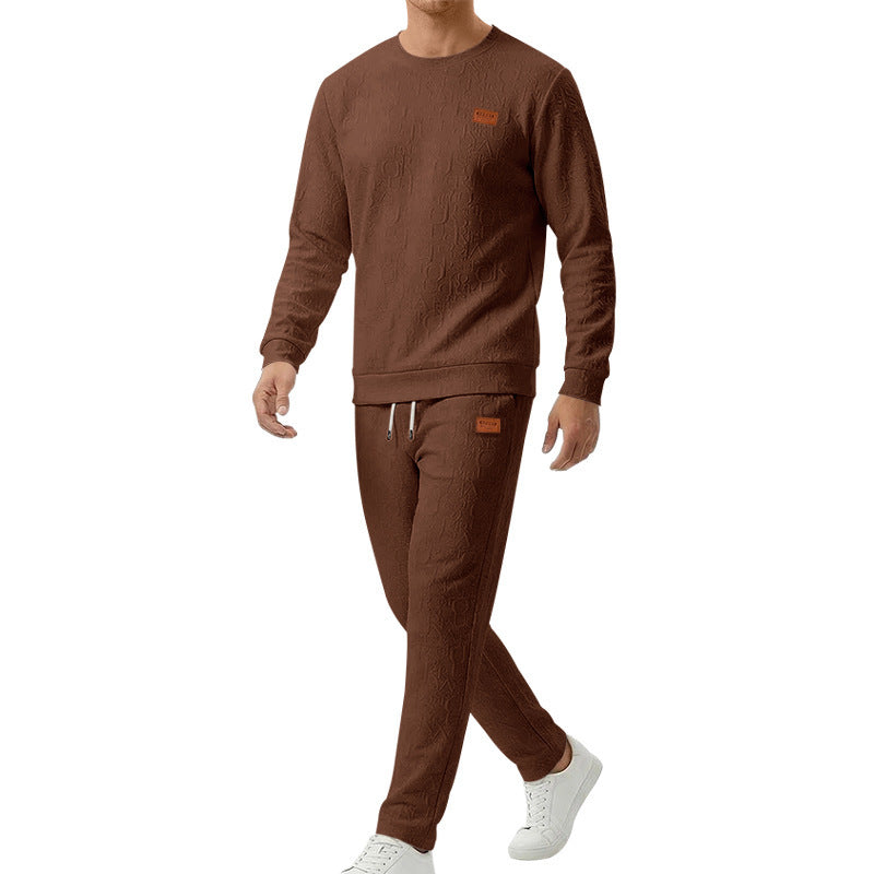 Embossed Letter Crewneck Sweatshirt And Pants Set