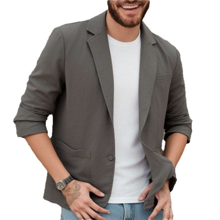 Cotton-linen Loose-fit Solid-color Lightweight Regular Casual Blazer