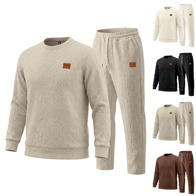 Embossed Letter Crewneck Sweatshirt And Pants Set