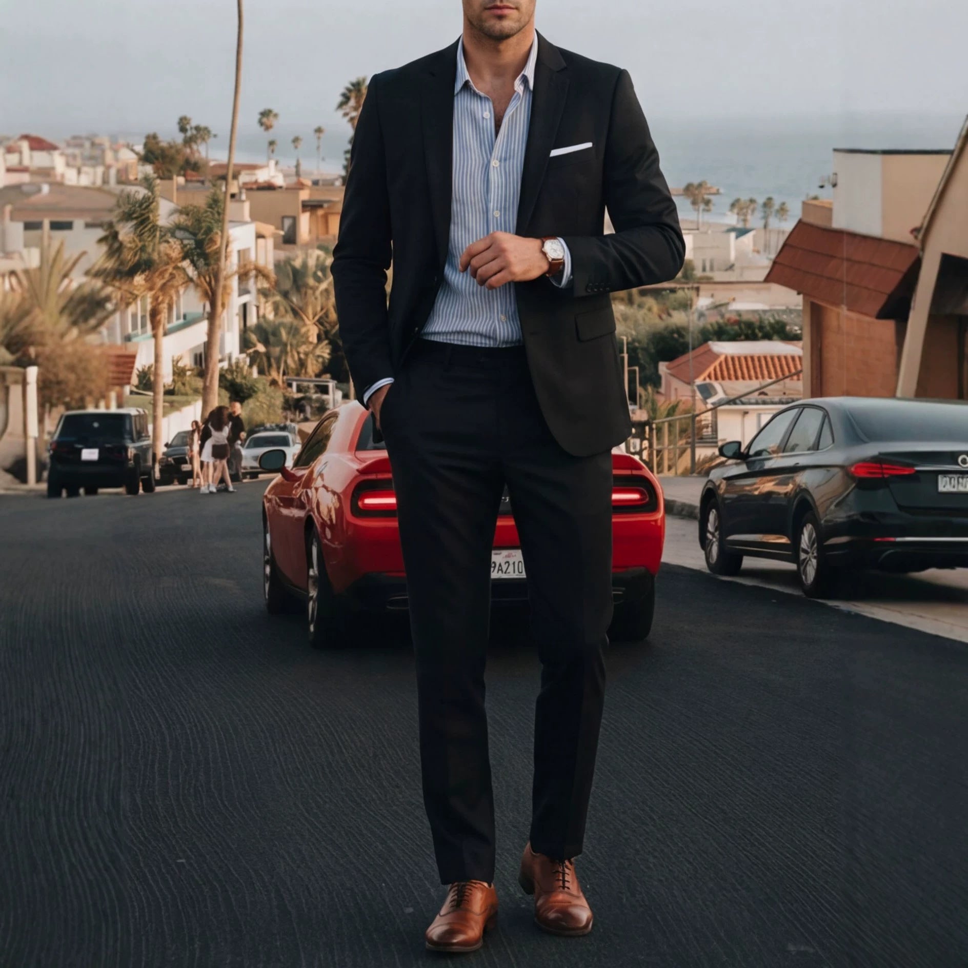 Mens Solid-Colored Suit Formal Gentlemans Suit Set