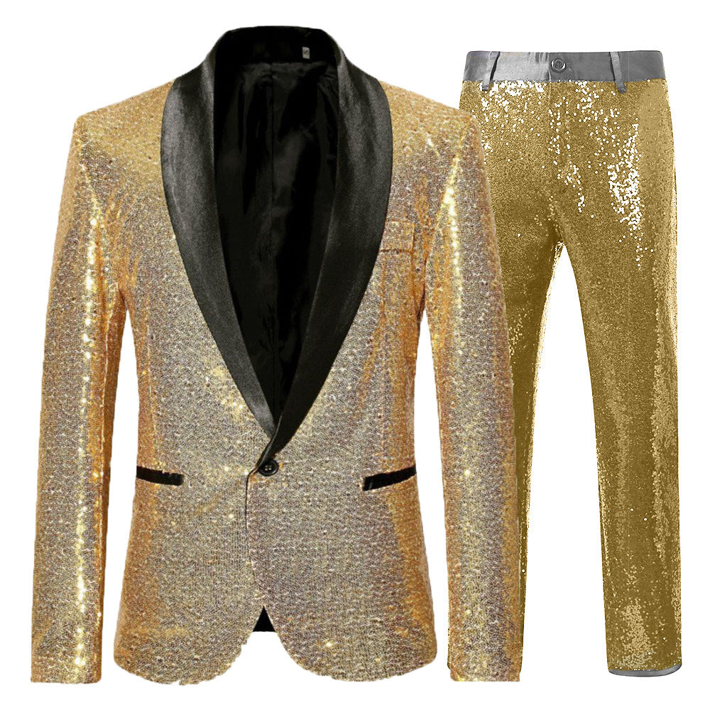 Men's Versatile Creative Sequin Suit Pants Set