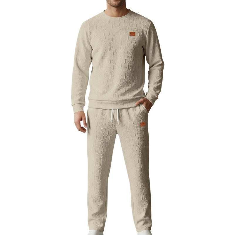 Embossed Letter Crewneck Sweatshirt And Pants Set