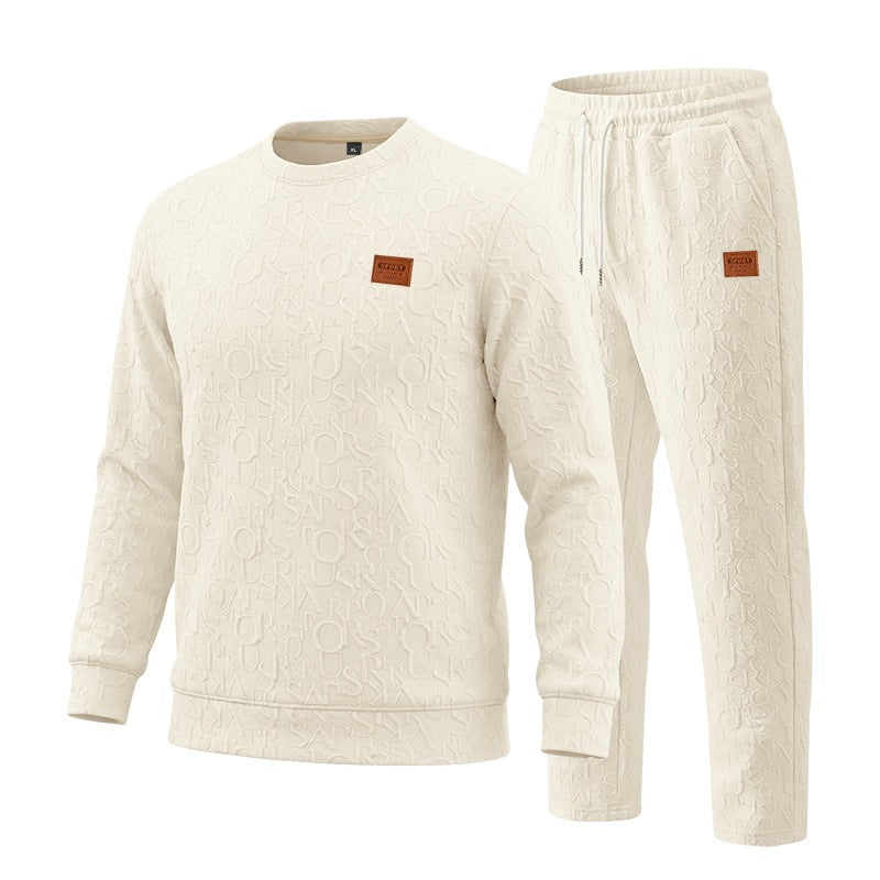 Embossed Letter Crewneck Sweatshirt And Pants Set