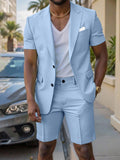 Mens Solid-Colored Gentleman Short-Sleeve Two-Piece Suit
