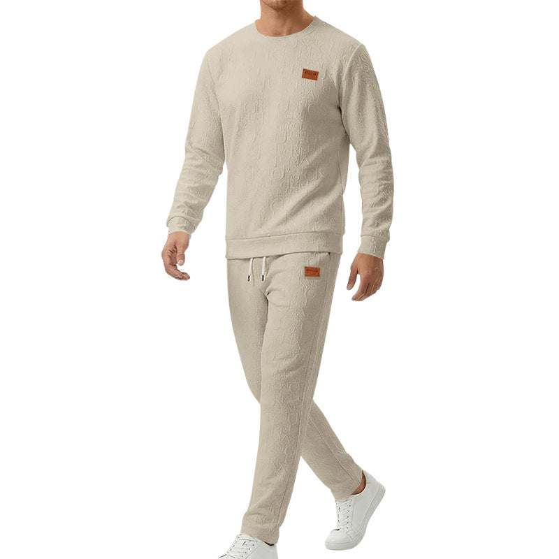 Embossed Letter Crewneck Sweatshirt And Pants Set