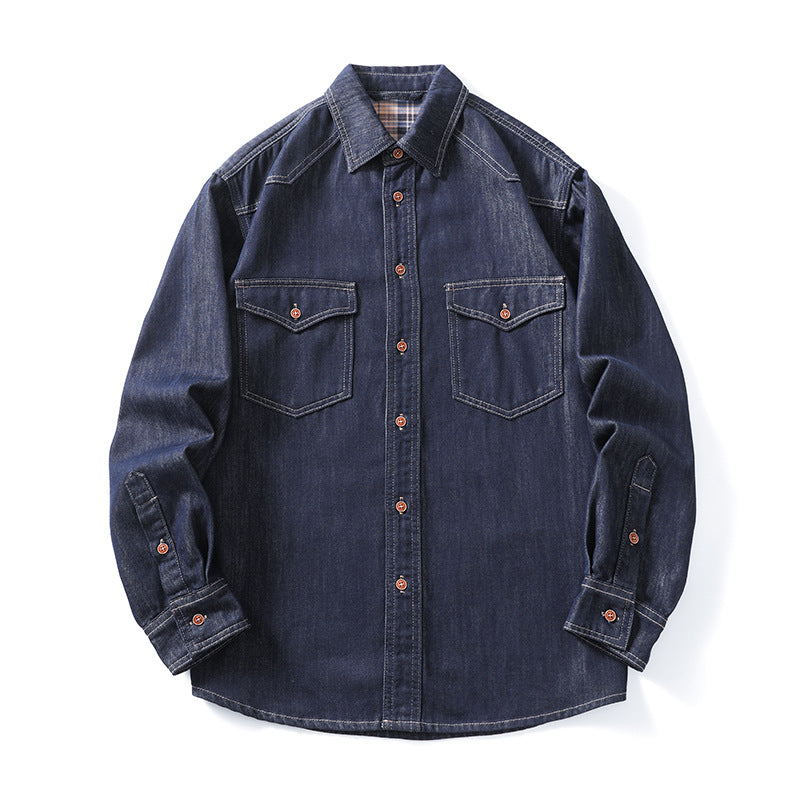 Simple Versatile Plus-Size Raw-Color Denim Shirt For Men