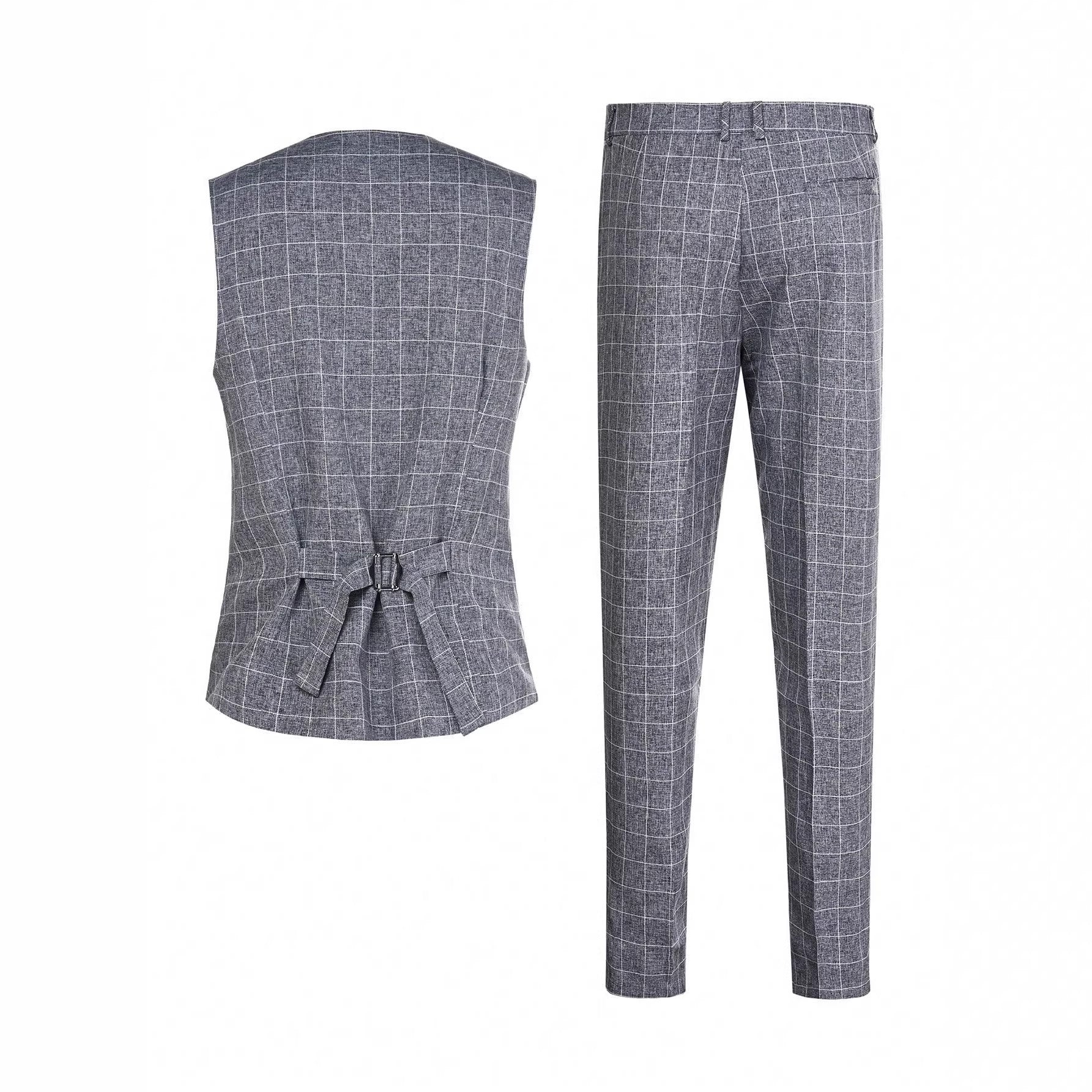 Mens Light Business Plaid Waistcoat And Dress Pants Two-Piece Suit