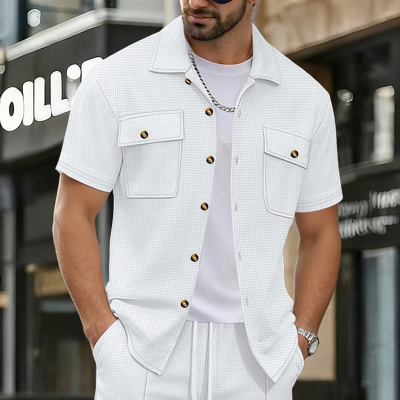 Waffle-Weave Mens Casual Short-Sleeve T-Shirt Jacket