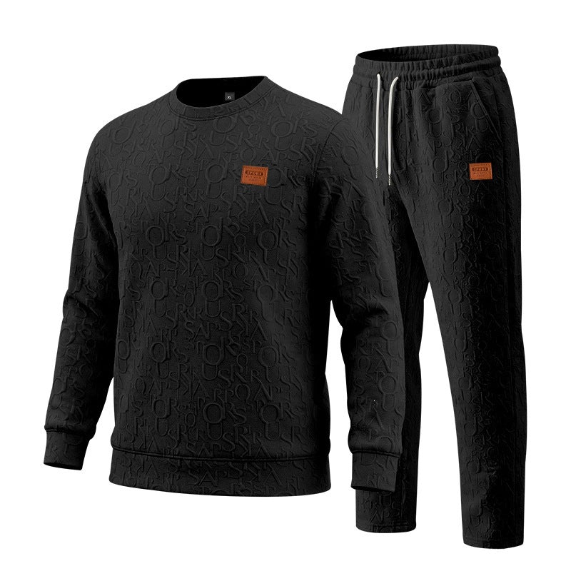 Embossed Letter Crewneck Sweatshirt And Pants Set