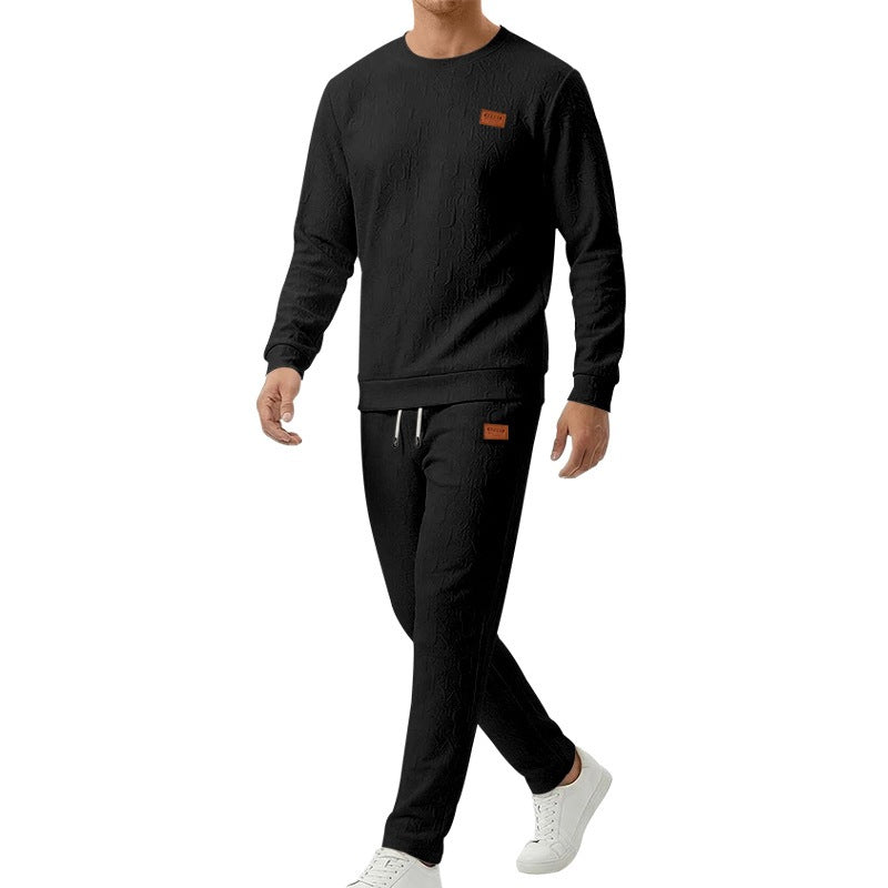 Embossed Letter Crewneck Sweatshirt And Pants Set